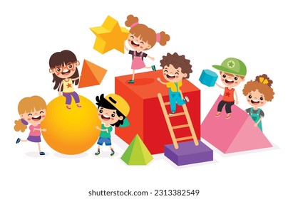 Kids Playing With 3d Geometric Shapes