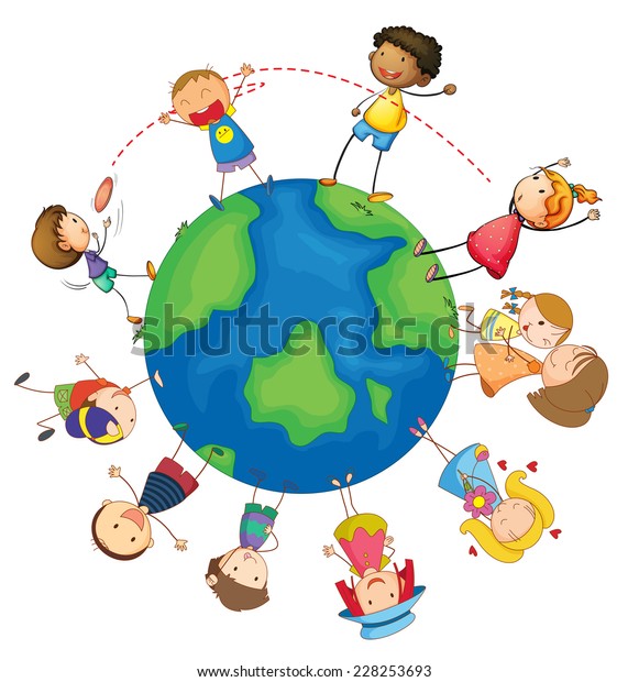 Kids Playing Around Earth Stock Vector (Royalty Free) 228253693 ...