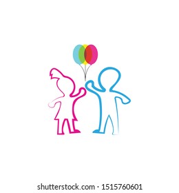 Kids Playing Balloon Logo Template Design Vector Ilustration