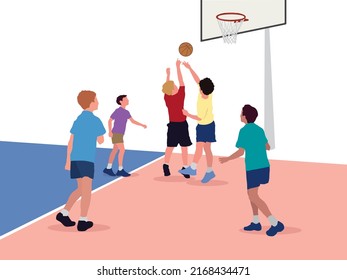 Kids Playing Basketball in illustration graphic vector