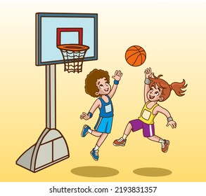kids playing basketball vector illustration