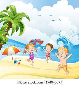 Niños jugando en la playa
