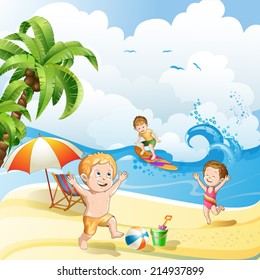 Kids playing at the beach