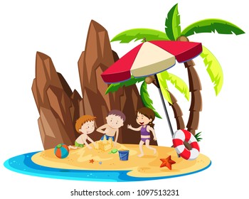 Kids Playing at the Beach illustration