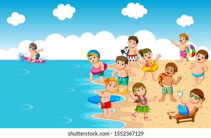 Kids Playing At Beach and Sea	