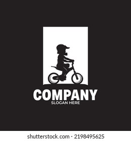 Kids playing bicycle logo design template