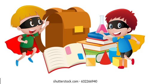 Niños jugando con libros