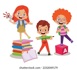 Kids playing with bricks and educational games in kindergarten room. Kids play together in kindergarden. Poster with the place for your text. Playroom with children
