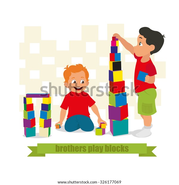 Kids Playing Bricks Toys Together Kindergarten Stock Vector (Royalty ...