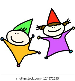 kids playing cartoon hand drawn illustration