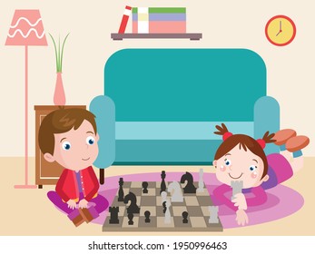 Kids playing chess vector concept for banner, website, illustration, landing page, flyer, etc.