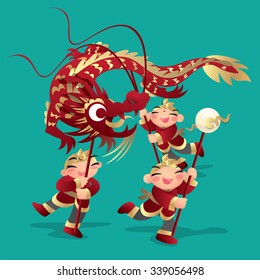 Kids playing Chinese dragon dance
