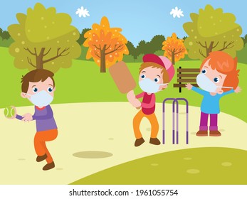 Kids playing cricket cartoon 2d vector concept for banner, website, illustration, landing page, flyer, etc.