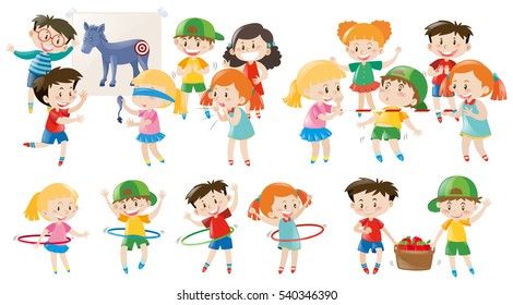 Kids playing different games illustration