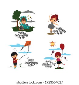 Niños Jugando Con Diferentes Gestos, Poses Y Situaciones Establecidas. Feliz Día del Niño