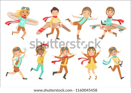 Kids Playing Dreaming To Be Pilots Set