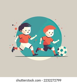 Kids playing football soccer boy girl children kid player in action kicking soccer ball, for a football club or soccer club logo design, isolated flat illustration