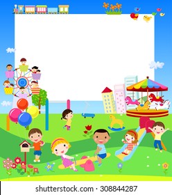 Kids Playing Frame Stock Vector Royalty Free