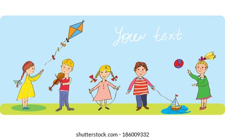 Kids playing - funny banner with cute design