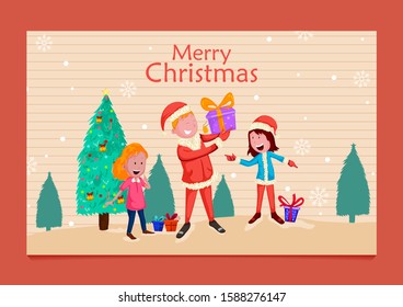 Kids playing with gift for Christmas celebration background in vector