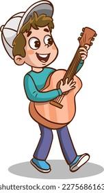 niños tocando el vector de caricatura de guitarra