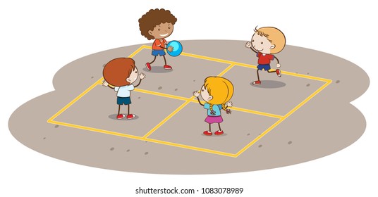 Kids Playing Handball on White Background illustration