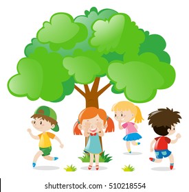 Kids Playing Hide And Seek In The Park Illustration