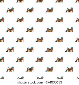 Kids playing house pattern in cartoon style. Seamless pattern vector illustration
