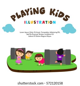 Kids playing illustration, kindergarten and preschool activities