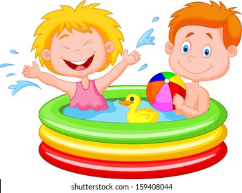 Kids Playing in an Inflatable Pool
