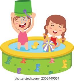 kids playing in inflatable pool