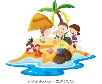 Kids Playing at the island illustration