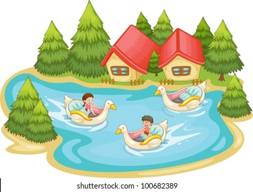 Kids playing in the lake