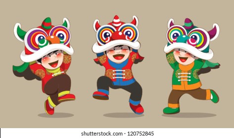 Kids Playing Lion Dance