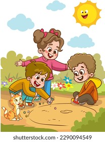  kids playing marbles vector illustration