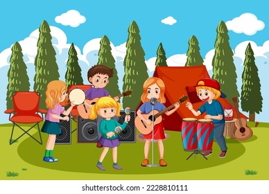 Kids playing music in the park illustration