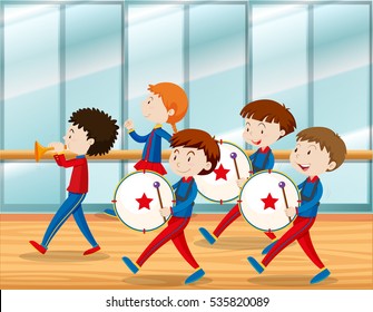 Kids Playing Music In School Band Illustration