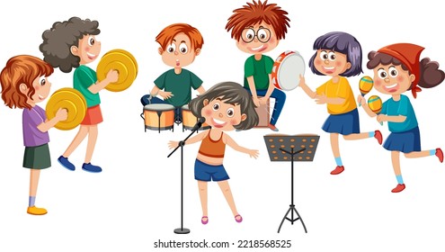 Kids playing musical instruments illustration