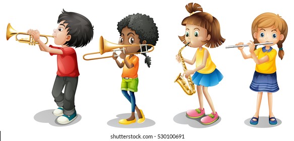 Kids playing musical instruments illustration