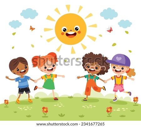 Kids Playing At Nature With Sun