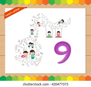 Kids playing with the number 9