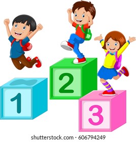 Kids playing with number blocks