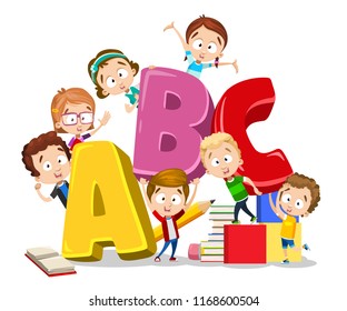 Kids Playing On Alphabet Letters