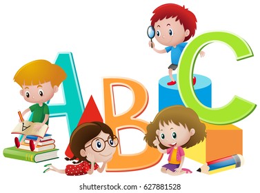 Kids playing on alphabet letters