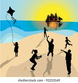 Kids playing on a beach