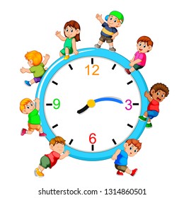 Kids playing on giant clock