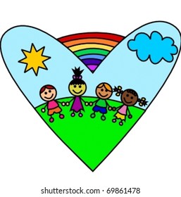 kids playing on grass inside heart