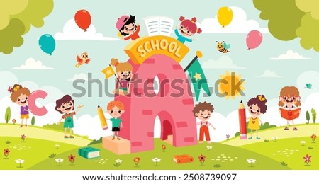 Kids Playing On A Letter School