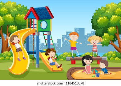 Kids playing on playground illustration