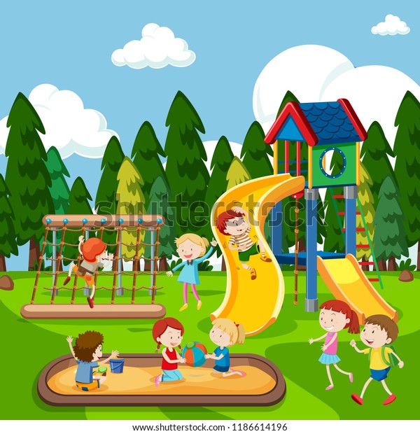 Kids Playing On Playground Illustration Stock Vector (Royalty Free ...